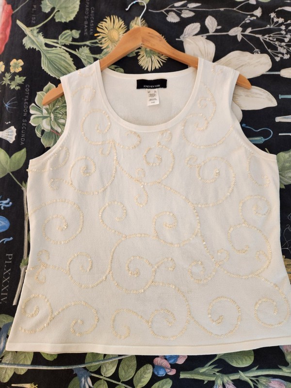 JONES NEW YORK Vintage Ivory Sequin Embellished Sleeveless Shell – Size XL