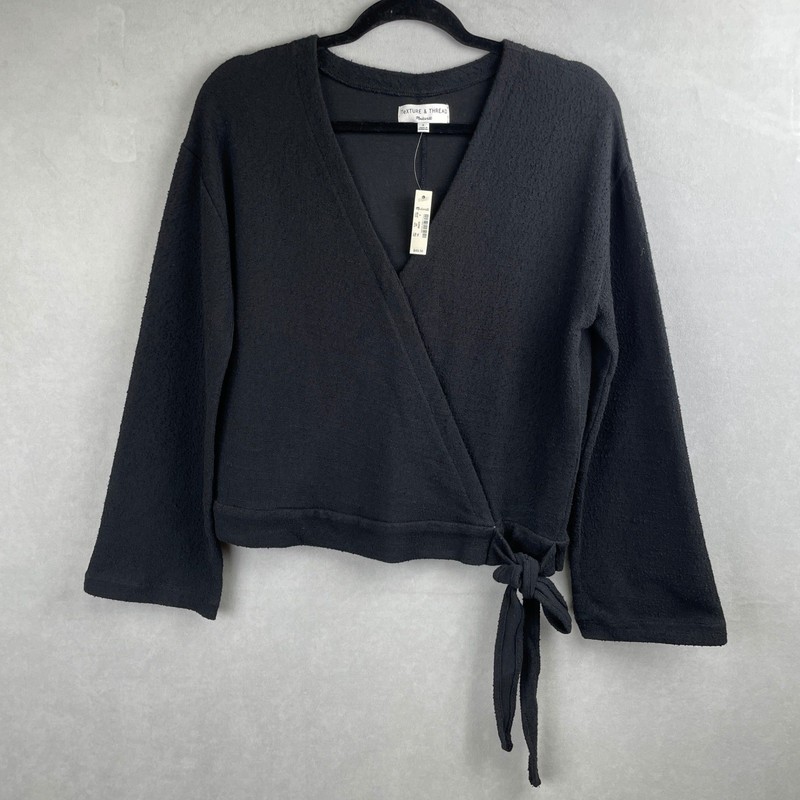 Madewell Texture & Thread Black Cotton Wrap Side Tie Chic Top Balletcore S NEW