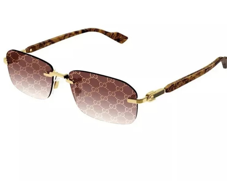 Gucci GG 1221S 004 Square Rimless Sunglasses Gold with Brown Logo Lens New 56mm
