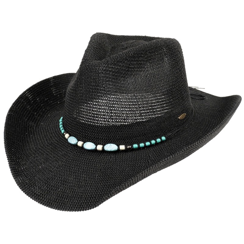 C.C Women’s Solid Color Western Turquoise Stone Beaded String Band Cowgirl Hat