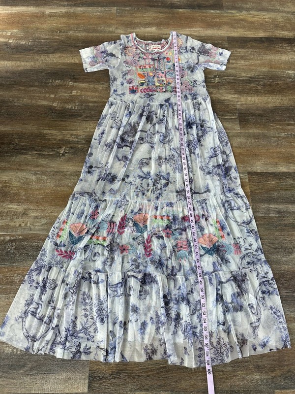 Johnny Was Logan Embroidered Mesh Tiered Maxi Dress Sz Medium Boho Floral Fairy gallery