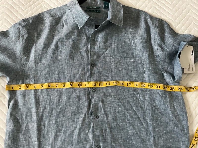 NWT CUBAVERA LEGION BLUE DENIM LINEN SHORT SLEEVE BUTTON DOWN SHIRT L gallery