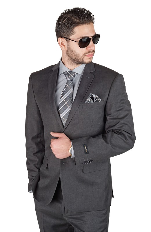 Slim Fit Men Suit 2 Button Dark Charcoal Grey Notch Lapel Double Vented By AZAR gallery