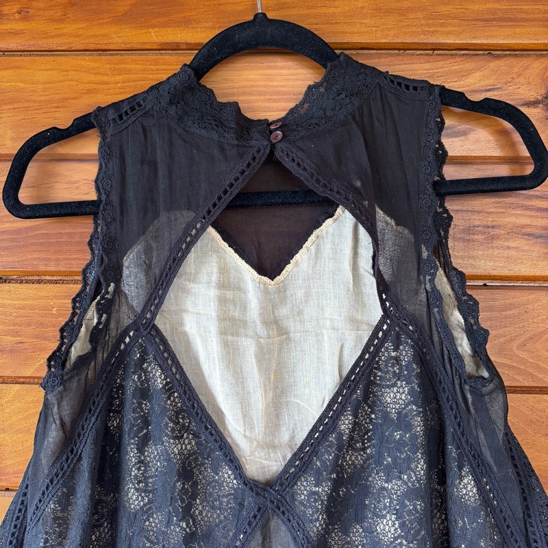 Free People Angel Lace Coquette Cotton RawHem Mini Babydoll Dress Size Small gallery