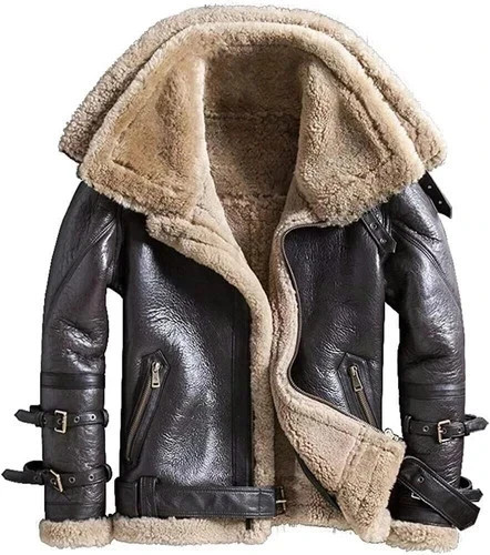 Mens B3 Shearling Leather Jacket Aviator RAF Flying Fur Bomber Winter Coat