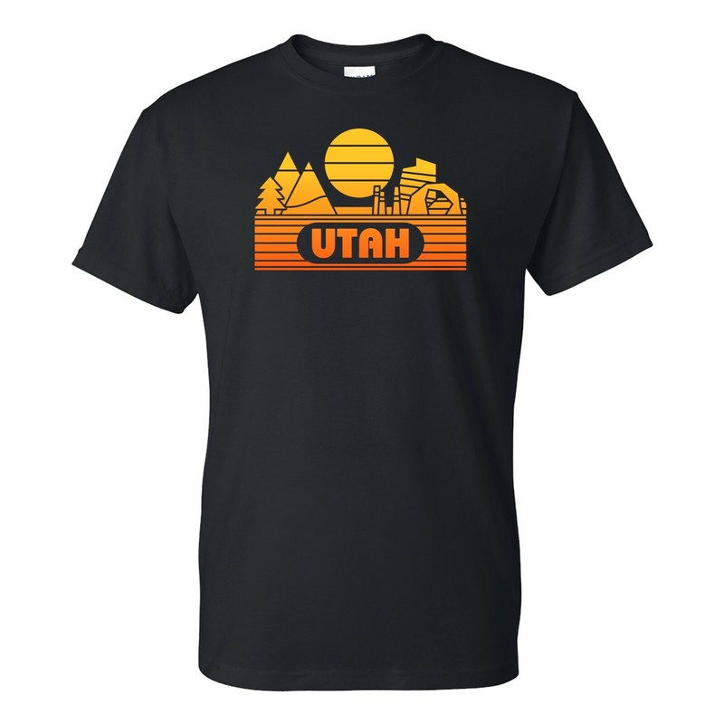 Utah Groovy Sunset – Landscape Vacation Home State T Shirt – Black