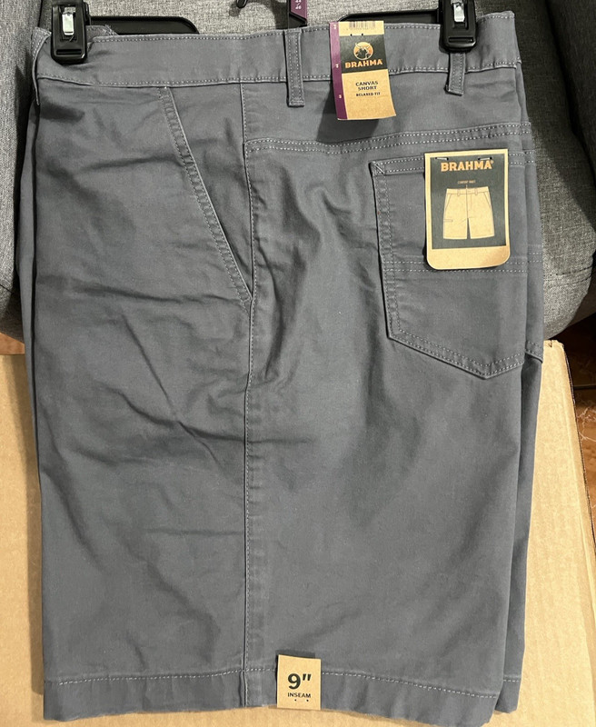 Brahma Men’s Relaxed Fit Canvas Shorts Color Gray. Big size 44 Inseam 9”
