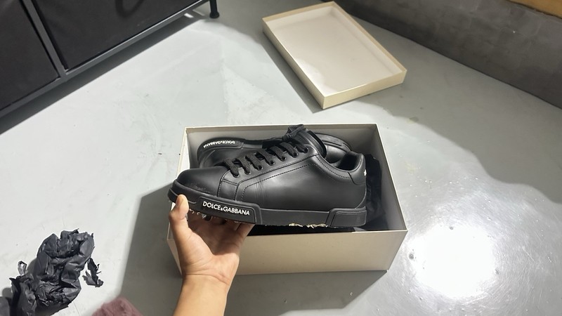 Dolce & Gabbana Men’s Black Lace-Up Sneakers Cotton Upper Logo US 10 EU 43
