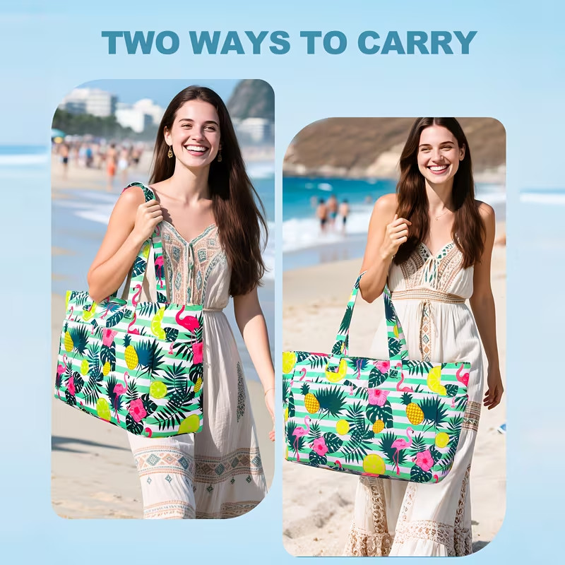 Oversized, Beach Tote Bag Large, Zipper Travel Shoulder Bag, Foldable Pool Tote gallery