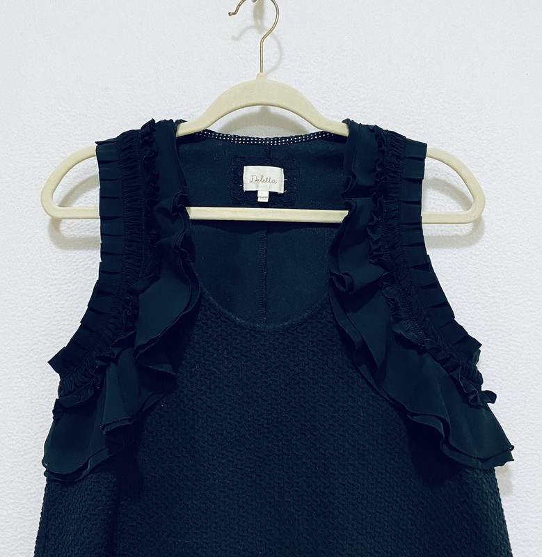 Deletta Anthropologie Top Womens Large Black Clemente Ruffle Textured Delicate gallery