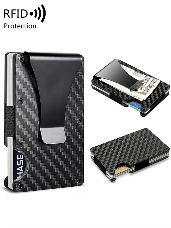 Men’s RFID Blocking Slim Wallet Carbon Fiber Money Clip & Card Holder