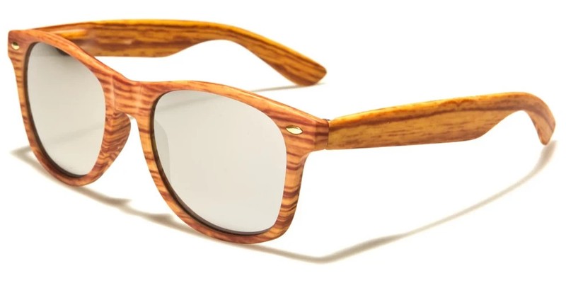 Brown Wood Grain Look Classic Square Shape Sunglasses Silver Mirror Lens