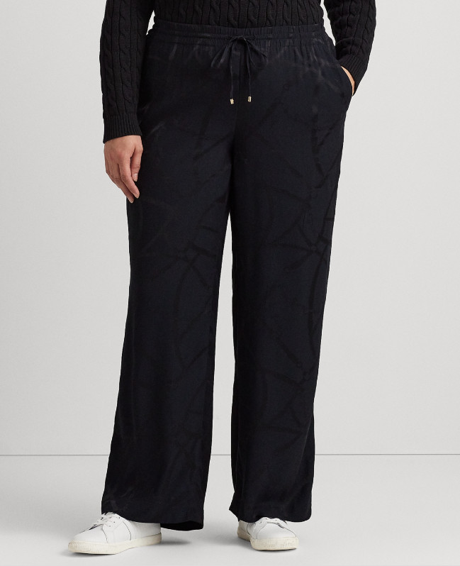 Lauren Ralph Lauren Women Belting Motif Jacquard Pants Black Plus Size 2X