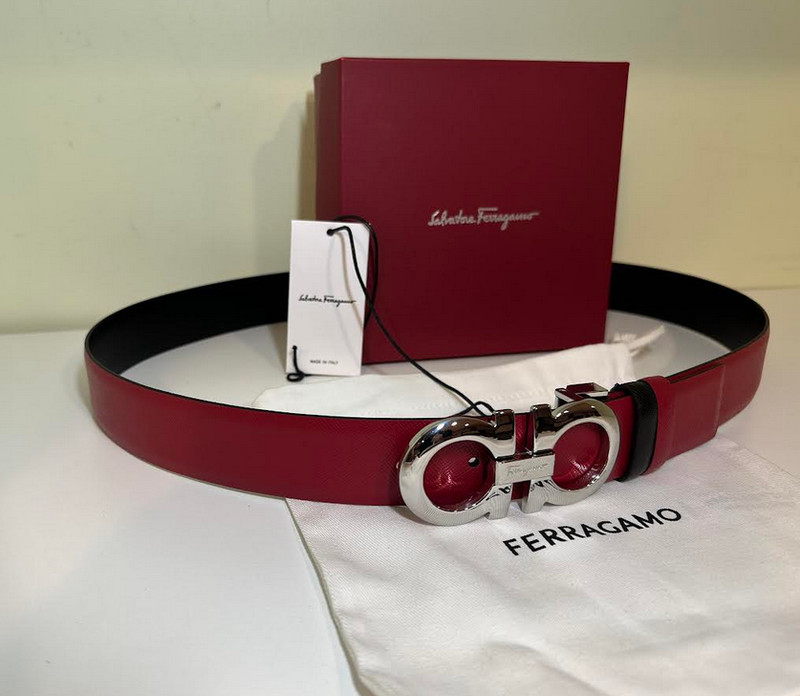 ADJUSTABLE RED TO BLACK LEATHER SALVATORE FERRAGAMO BELT WITH SILVER BUCKLE gallery