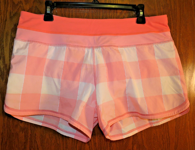Lululemon 10 Groovy Run Short Bleached Coral Pop Orange Gros Gingham EUC!