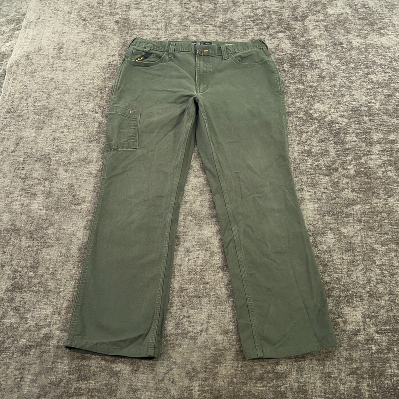 Ariat Rebar M4 Pants Mens 34×29 Green Canvas Relaxed Straight Stretch Work Wear