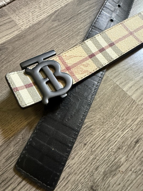 Burberry Men’s Beige Check Dress Belt Size 38 TB Logo Buckle Reversible