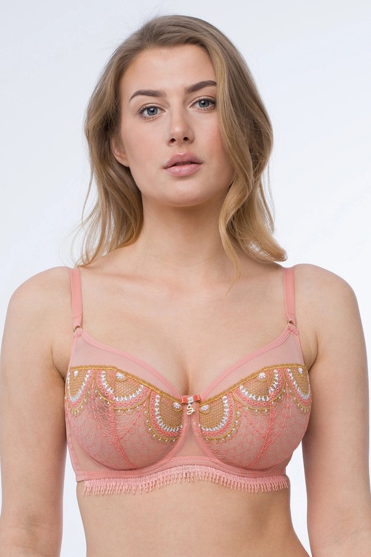 Samanta Lea Sheer Mesh Embroidered Full Coverage Bra Women’s Pink Lingerie A143