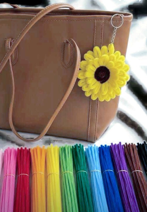Handmade Chenille Flower Keychain Cute Floral Bag Charm Unique Gift Accessory