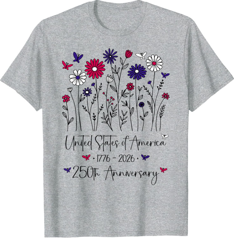 250th Anniversary USA Flowers 250 Years America 4th of July Unisex T-Shirt