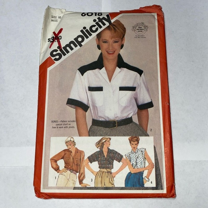 * Simplicity sewing Pattern #6018 button down 4 styles size 8-16 vintage uncut