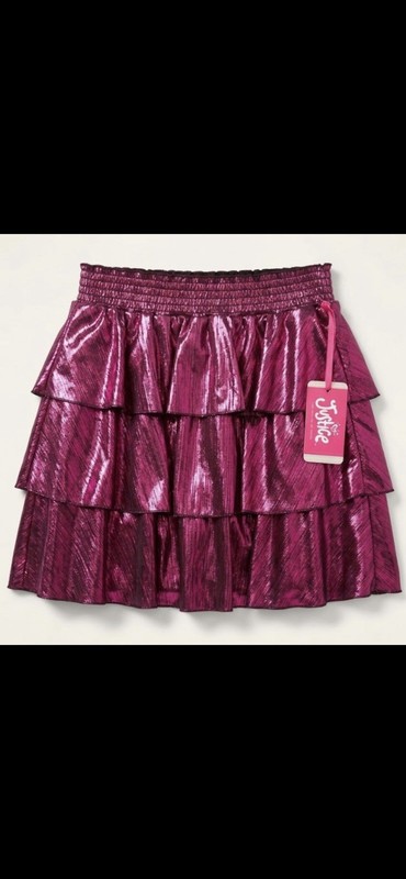 Justice Girls Shiny Tiered Skirt Rose XL Plus 16P/18P Pull-On Elastic