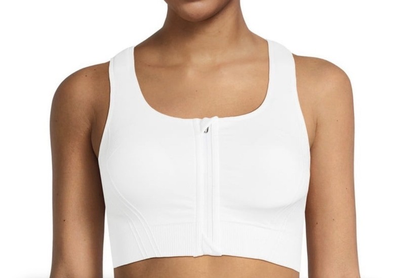 Avia Zip Front High Support Sports Bra Wireless Crossback White L gallery