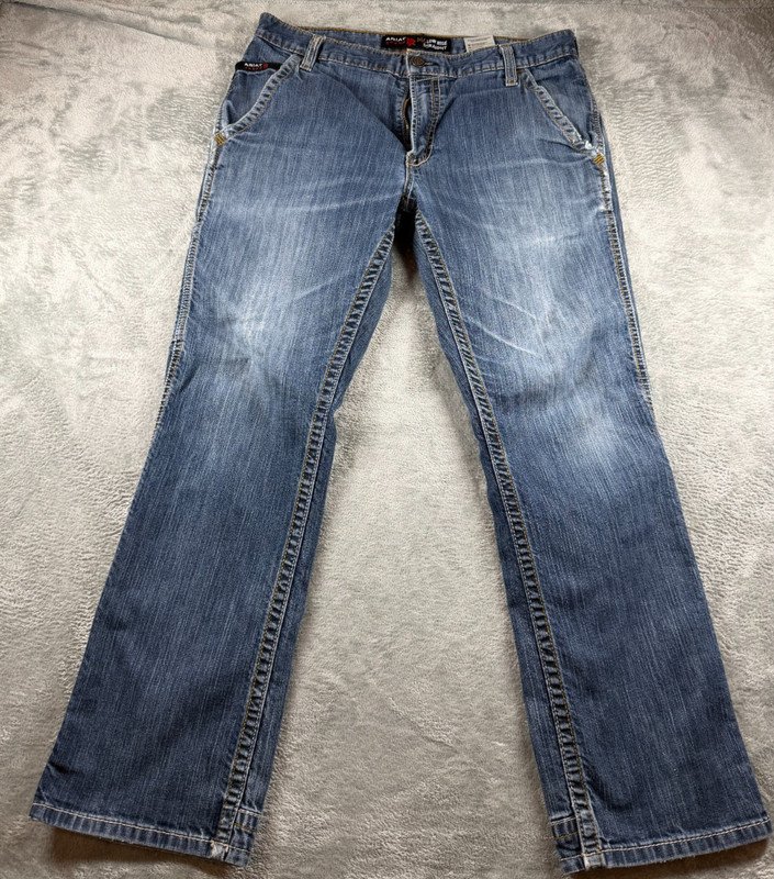 Ariat FR Jeans Mens 34×32 Medium Wash Blue Low M4 Bootcut CAT 2 Flame Resistant