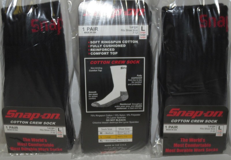 12 Snap-On CREW Socks BLACK LARGE ~ FREE SHIPPING ~ MADE IN USA 12 PAIRS *NEW* gallery