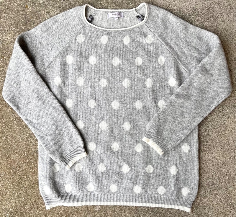 Women’s GRAY Cashmere Wool blend Sweater S small Italy Polka Dot white