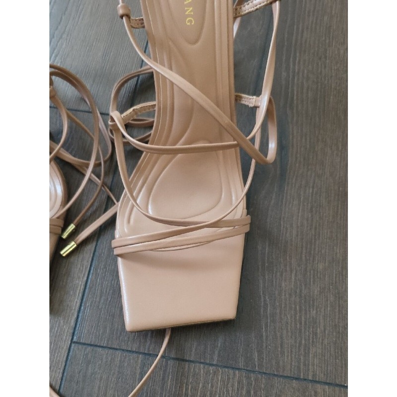 Azalea Wang Akira Blush Lace-Up Square-Toe Heeled Pump Sandals gallery