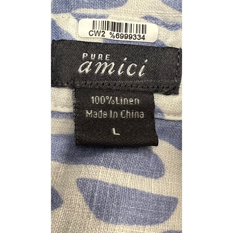 Pure Amici Womens Large Blue White Giraffe Print Linen Button Down Shirt gallery