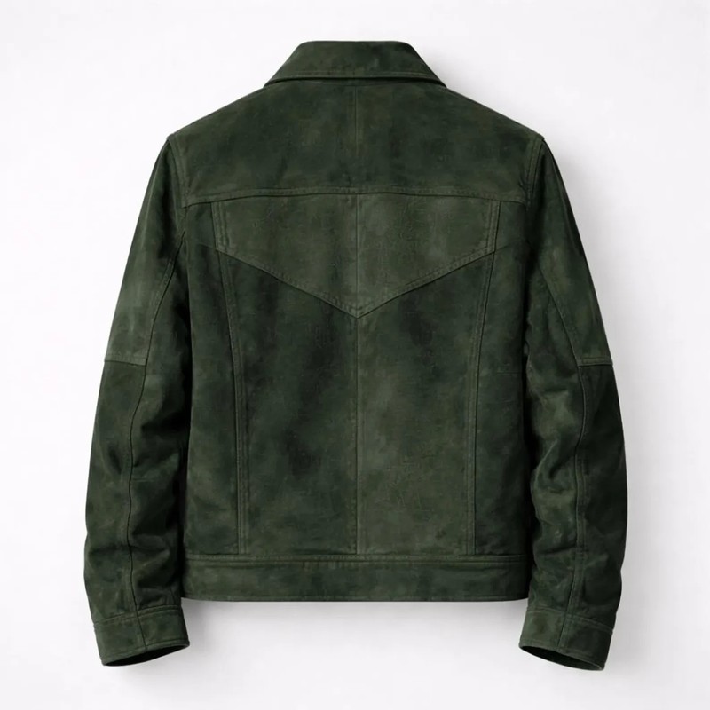 Olive Green Western Trucker Casual Suede Leather Jacket Contemporary Heritage gallery