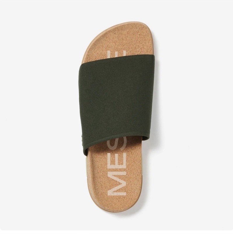 Message Women’s Green Knit Slide Sandals $155 Cork Insole Comfort Logo Size 12