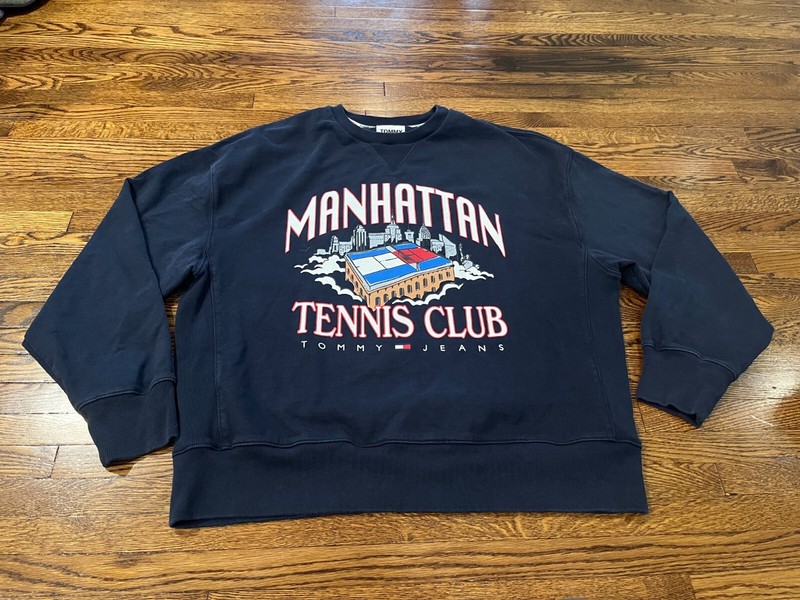 Tommy Jeans Sweatshirt Men M Blue Manhattan Tennis Club Preppy Sports Crewneck