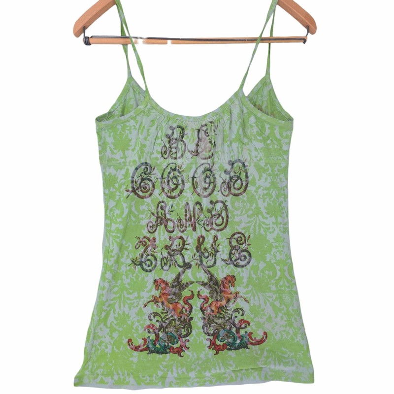 Butterfly Dropout Tank Top Womens Small Green Cami Y2K Fairycore Floral Boho