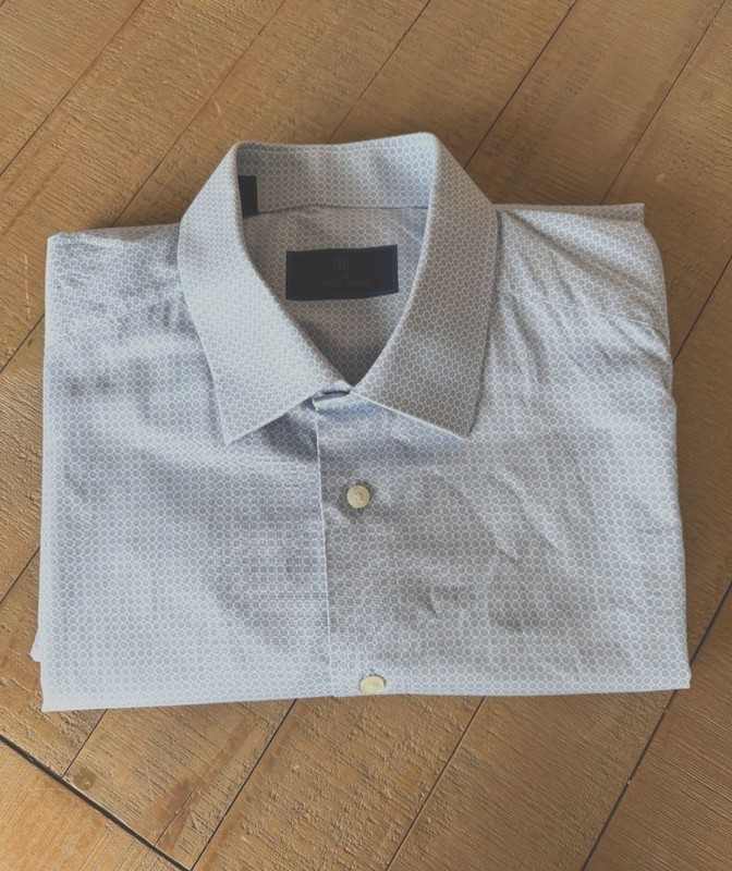 David Donahue Men’s Long Sleeve Blue White Dress Shirt 18 34/35