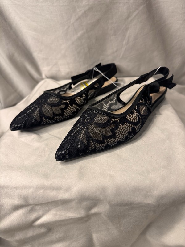 A New Day Women’s London Lace Sling Back Bow Flats Black [A16]