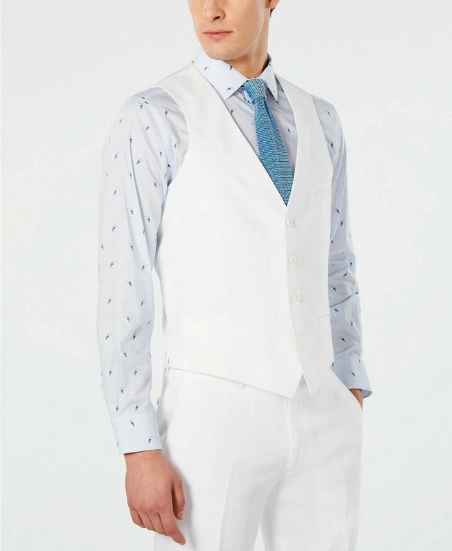 Bar III Mens Slim fit Button-Up Suit Vest Size Large White 100%Linen E091424 gallery