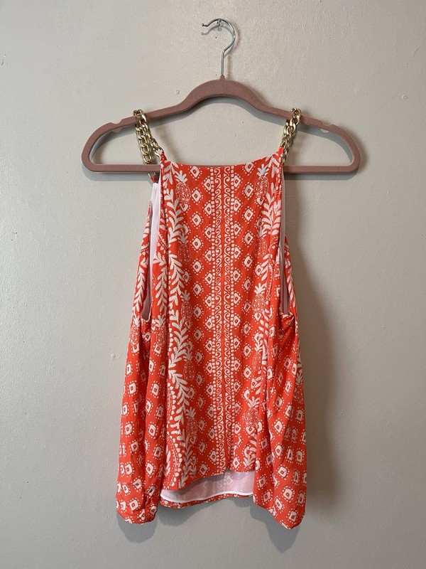 Lilly Pulitzer Johannah Silk Geometric Print Tank Top Gold Chain Straps gallery