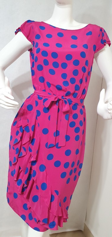 Boutique Moschino 100% Silk Polka Dot Ruffle Dress Size 6 / IT 38