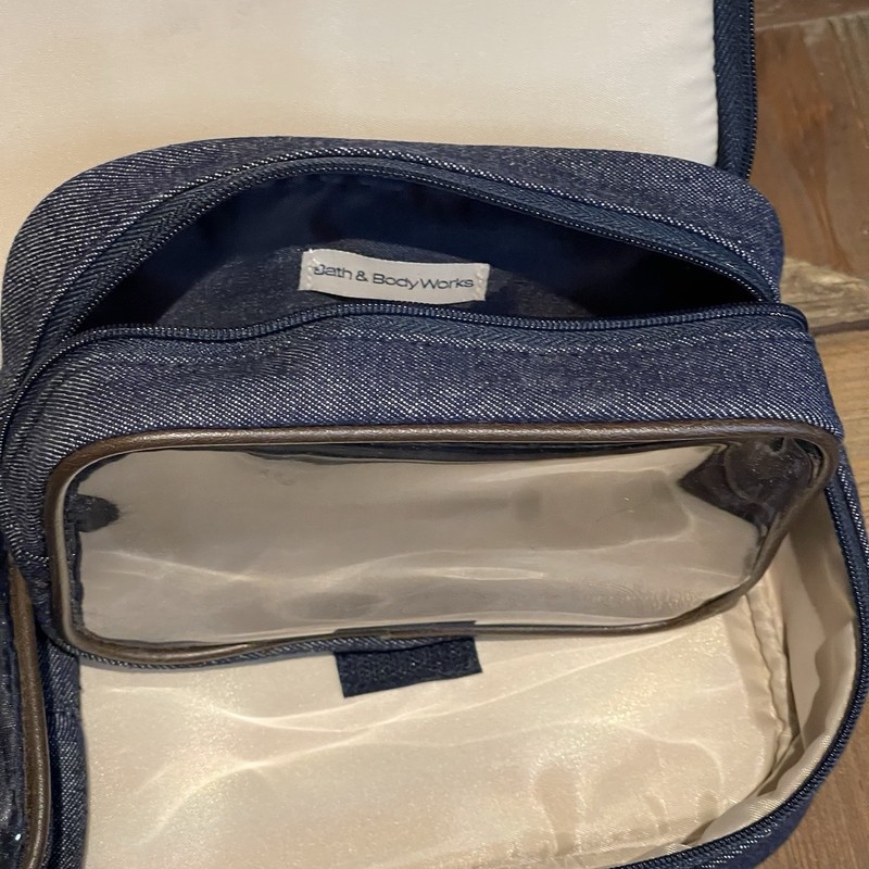 New Bath And Body Works Blue Denim Travel Bag 2 Cosmetic Cases Compartment Tote gallery