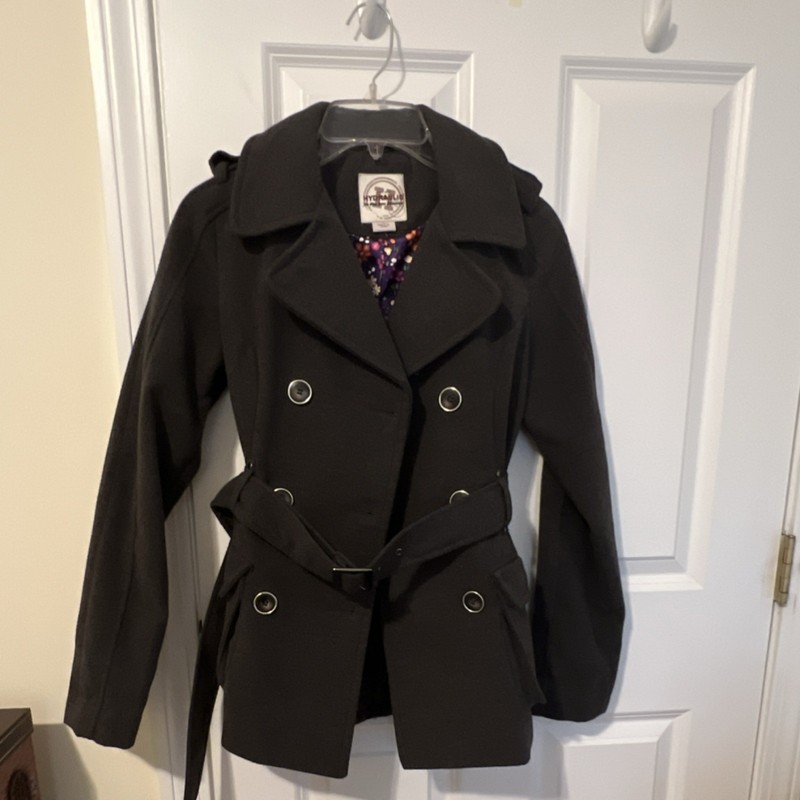 HYDRAULIC Women’s Dark Gray Double-Breasted Belted Lined Pea Coat Size S