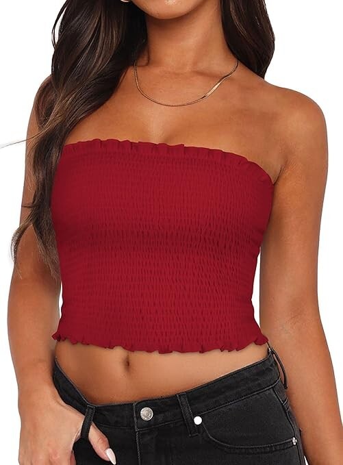 Tube Top for Women, Summer Backless Pleated Crop Top SlimFit Sleeveless Shirt XL