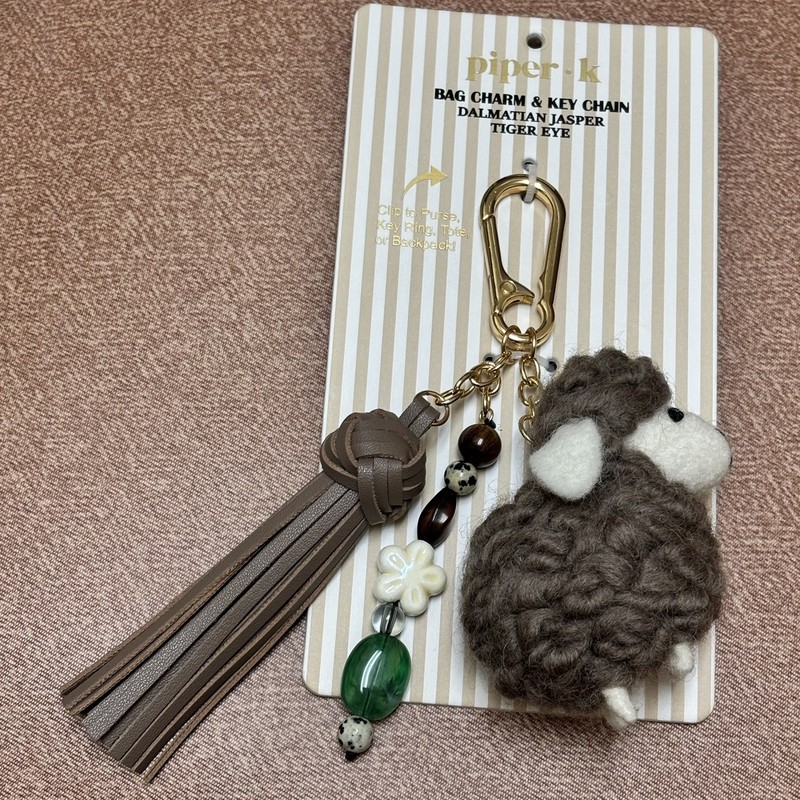 Piper K Bag Charm and Key Chain with Sheep/Lamb, Tassel and Faux Stones NEW