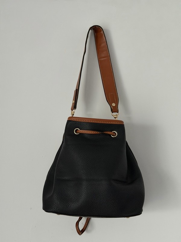 Dooney & Bourke Pebbled Bucket Drawstring Shoulder Bag Black/Brown Gold Lined gallery