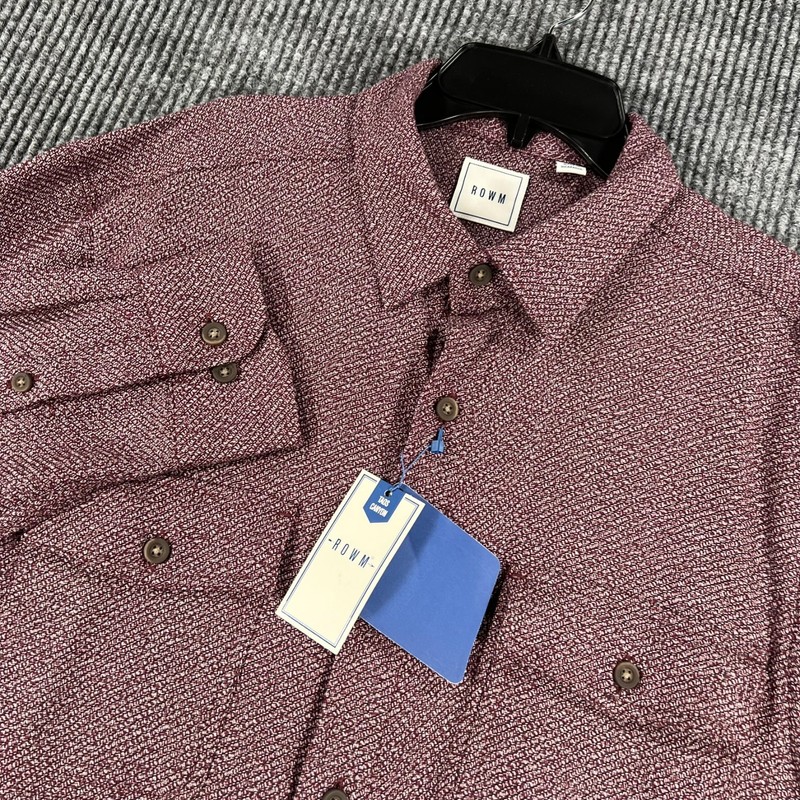 ROWM Shirt Shacket Mens Large Red Long Sleeve Button Up Pockets Casual New