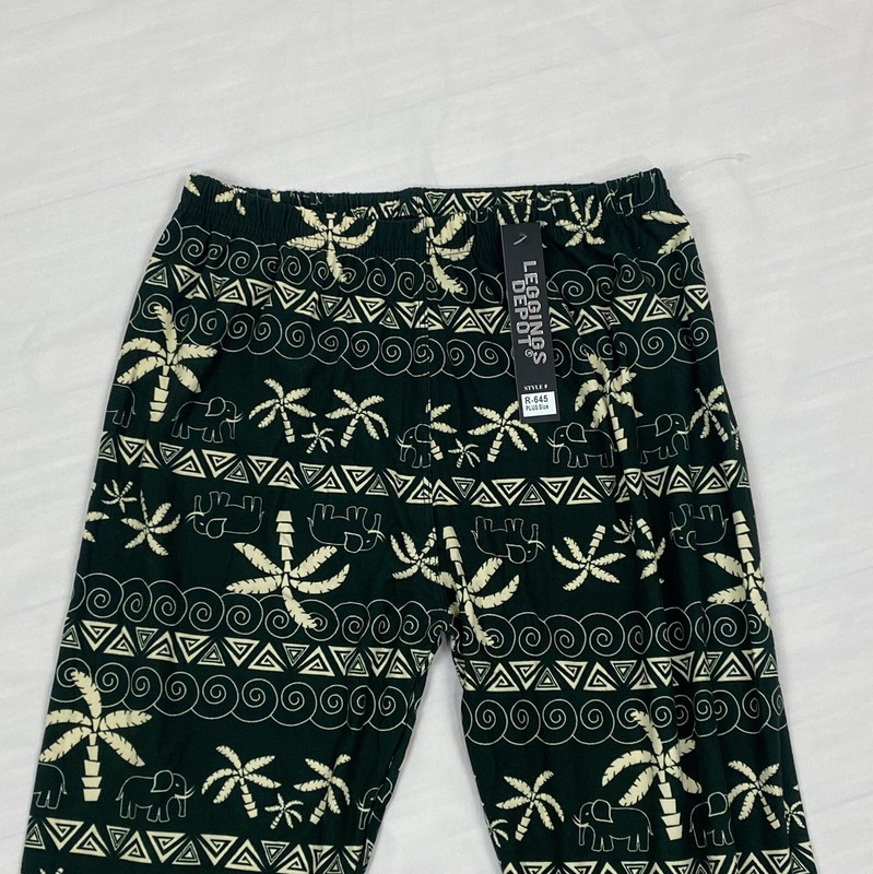 Leggings Depot Womens Elephant Palm Tree Soft Leggings Green Black One Size gallery