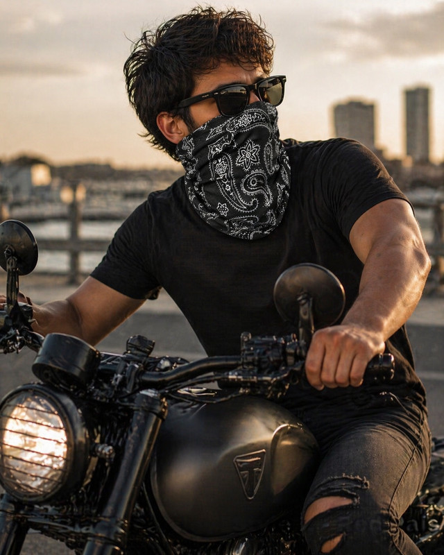 Black Paisley Face Mask Neck Gaiter Motorcycle Balaclava Tube Bandana Bike Mask