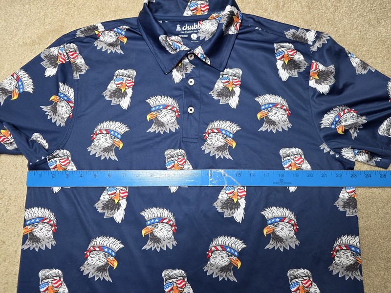 Chubbies Performance Golf Polo Mens Large Navy The Bird Eye Blind Eagles USA EUC gallery